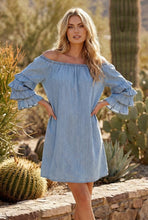 Load image into Gallery viewer, 6347- Off the Shoulder Tiered Sleeve Charming Denim Dress
