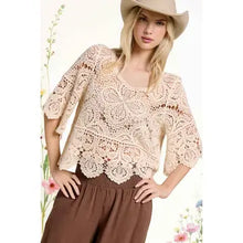 Load image into Gallery viewer, 6145- Floral Crochet Top with 3/4 Bell Sleeves-NATURAL
