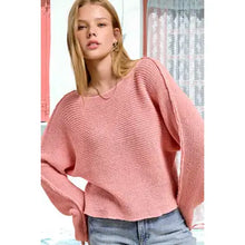 Load image into Gallery viewer, 6418- Boat Neck Off Shoulder Dolman Sleeve Sweater-PINK
