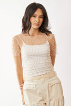 Load image into Gallery viewer, 5231-Bead and Pearl Embellished Short Sleeves Mesh Top-NUDE
