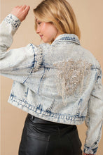 Load image into Gallery viewer, 5946-Acid Washed Shoulder Beading Denim Jacket
