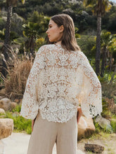 Load image into Gallery viewer, 4069-Crochet Floral Petal Kimono Wrap-CREAM
