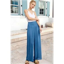 Load image into Gallery viewer, 6149- Wide Leg Elastic Waist Pants with Pockets-BLUE
