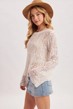 Load image into Gallery viewer, 6351- Boho Pointelle Open Knit Top Pullover-ECRU
