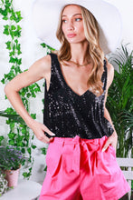 Load image into Gallery viewer, 5725-V-Neck Sleeveless Sequin Tank Top-BLACK
