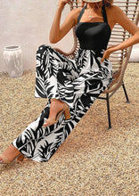 Load image into Gallery viewer, 4269-Halter Tropical Plant Print Wide Leg Jumpsuit
