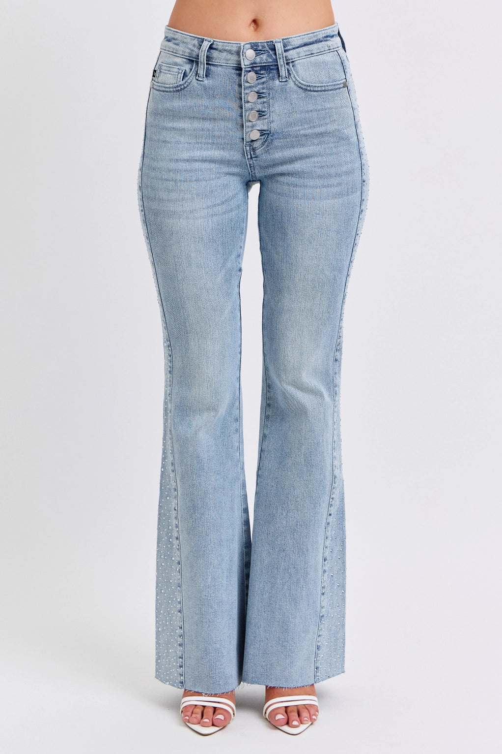 5279- JUDY BLUE-Rhinestone Side Panel Detail Flare