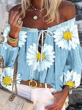 Load image into Gallery viewer, 5849-Daisy Print Off Shoulder Long Sleeve Shirt
