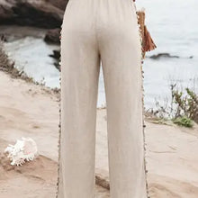 Load image into Gallery viewer, 6113- Women Drawstring Side Detail Wide Leg Beach Pants-KHAKI
