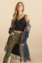 Load image into Gallery viewer, 6526- Fringe Hem Tribal Sweater Cardigan-NAVY
