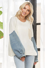 Load image into Gallery viewer, 5546-KNIT Sweater with Denim Long Sleeves-IVORY
