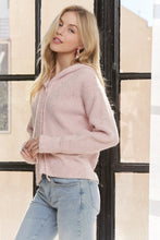 Load image into Gallery viewer, 4892 -BUTTON Up Hoodie Ribbed Cuffs Sweater-pink
