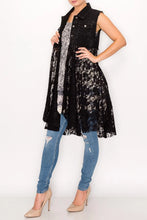 Load image into Gallery viewer, 5372-Cropped Denim Vest with Lace -BLACK

