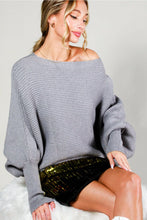 Load image into Gallery viewer, 4782-Boat Neck Elegant Ribbed Knitted Solid Loose Sweater -GREY
