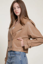Load image into Gallery viewer, 6630- Faux Leather Short Trench Coat-TOFFEE
