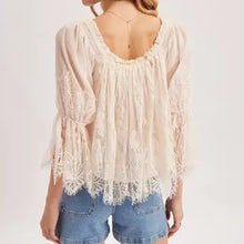 Load image into Gallery viewer, 6312- Wide Neck Ruffled Eyelash Lace Blouse -IVORY
