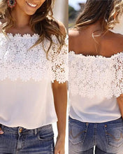 Load image into Gallery viewer, 5850-Lace Patch Off Shoulder Top-WHITE
