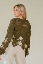 Load image into Gallery viewer, 5235-Crochet V Neck Long Sleeve Knit Sweater Top-OLIVE
