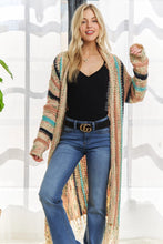 Load image into Gallery viewer, 4771-FRINGE HEM MULTI STRIPE CARDIGAN-IVORY
