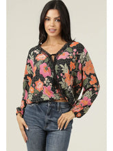 Load image into Gallery viewer, 5824- V Neck Lace Trim Floral Print Blouse-BLACK
