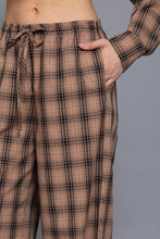 Load image into Gallery viewer, 6637- Wide Leg Plaid Woven Pants-KHAKI

