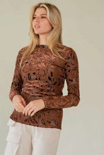 Load image into Gallery viewer, 5523-Mesh Patern Printed Long Sleeve Layering Top-BROWN
