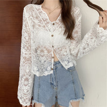 Load image into Gallery viewer, 5385-Women&#39;s Lace Sheer Cardigan Shrug-WHITE

