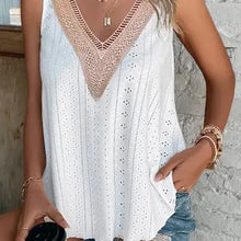 Load image into Gallery viewer, 6114- Lace Crochet Splicing V Neck Loose Fit Tank Top
