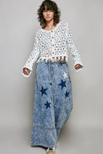 Load image into Gallery viewer, 5894- POL LONG SLEEVE CROCHET CARDIGAN-BLUE
