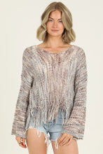 Load image into Gallery viewer, 6598- V Neck Fringe Hem Pullover Sweater-BROWN
