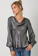 Load image into Gallery viewer, 4702-Metallic Cowl Neck Blouse-BLACK
