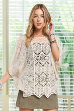 Load image into Gallery viewer, 5218-Batwing Sleeves Crochet Lace Blouse-BEIGE
