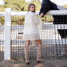 Load image into Gallery viewer, 5951-Western Boho Chic: Embroidered Denim Long Shrug
