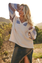 Load image into Gallery viewer, 5346-Hooded Stripe Crochet Detailed Sweater-CREAM
