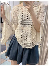 Load image into Gallery viewer, 6184- Summer Top Crochet Knit Bell Sleeve-natural
