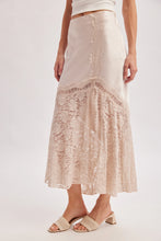 Load image into Gallery viewer, 6369- Romantic Satin Lace Trimmed Split Midi Skirt-OATMEAL

