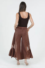 Load image into Gallery viewer, 6593- AcidWash Lace Panel Wide Leg Pants-DRK BROWN
