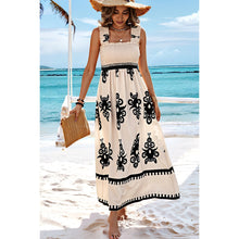 Load image into Gallery viewer, 4978-Ruched Square Neck Sleeveless High Waist Dress-beige/black
