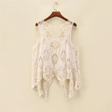 Load image into Gallery viewer, 5390-Sleeveless Hollow Jacquard Lace Cardigan-BEIGE
