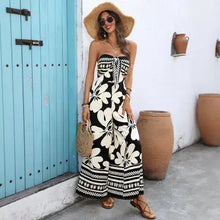 Load image into Gallery viewer, 6106- Black Floral Strapless Backless Wide Leg Jumpsuit
