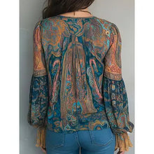 Load image into Gallery viewer, 6467- Boho Paisley Print V‑Neck Blouse with Bell Sleeves
