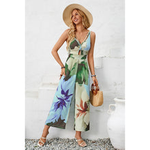 Load image into Gallery viewer, 4350-Floral Ruched Cut Out Cross Low Back Jumpsuit
