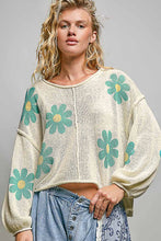 Load image into Gallery viewer, 6020- POL Balloon Sleeve Floral Print Thin Sweater -IVORY
