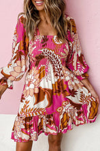 Load image into Gallery viewer, 4217-Floral Print Smocked Square Neck Bubble Sleeve Dress
