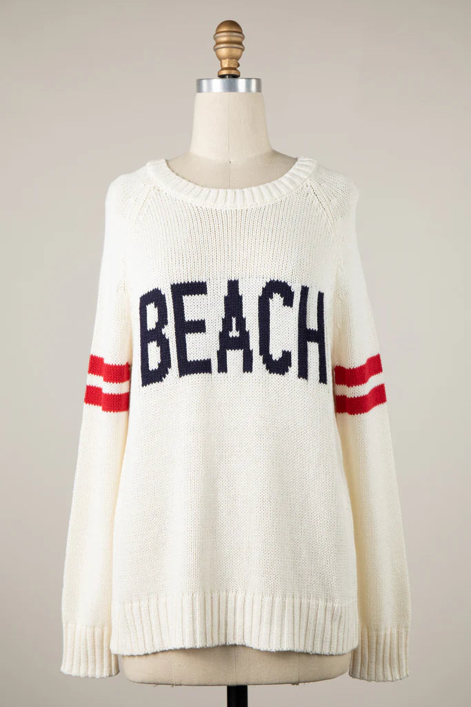 5262-BEACH SAYING LIGHTWEIGHT SWEATER -CRM/NAVY