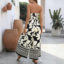 Load image into Gallery viewer, 6106- Black Floral Strapless Backless Wide Leg Jumpsuit
