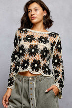 Load image into Gallery viewer, 5810- POL  Floral Weave Knit Long Sleeve Crochet Top-BLACK
