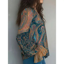 Load image into Gallery viewer, 6467- Boho Paisley Print V‑Neck Blouse with Bell Sleeves
