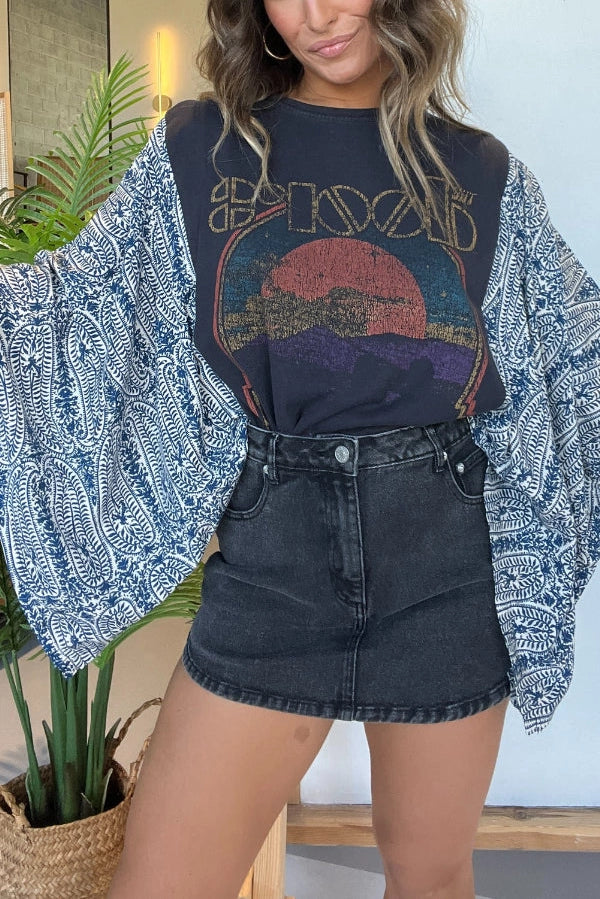 5391-Western Print Kimono Sleeve T-Shirt Oversized Tee Top-DOORS
