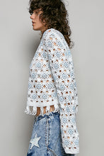 Load image into Gallery viewer, 5894- POL LONG SLEEVE CROCHET CARDIGAN-BLUE
